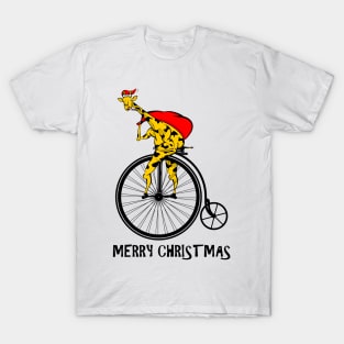 Funny Giraffe riding a bike Chritmas T-Shirt